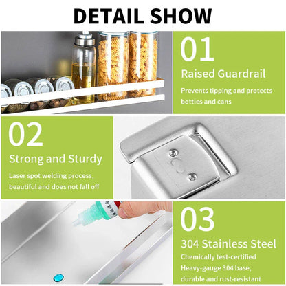 Stainless Steel Floating Shelf Rustproof Wall Mounted Nail-Free
