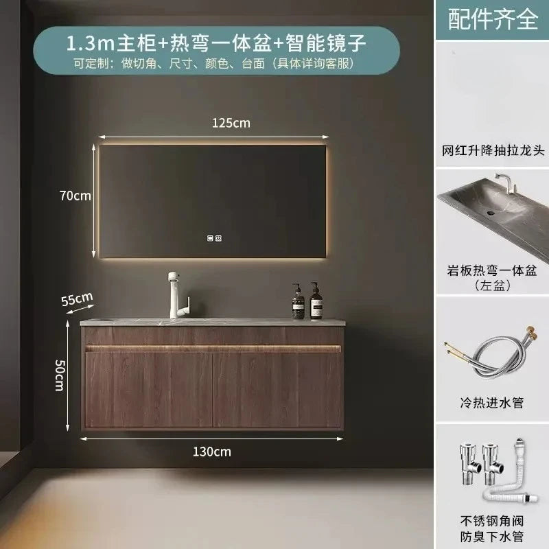 Light Luxury Bathroom Cabinets Rock Slab Integrated Washbasin