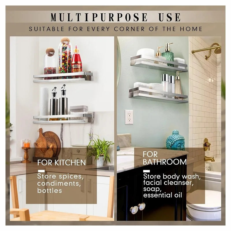 Stainless Steel Floating Shelf Rustproof Wall Mounted Nail-Free