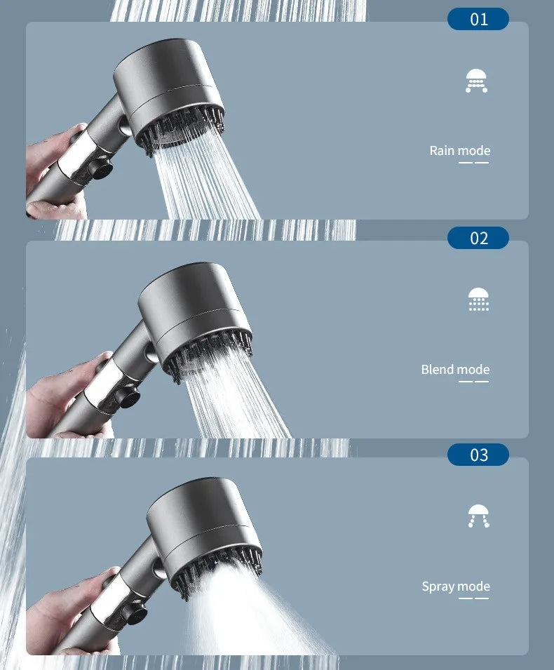 High-Pressure Shower Head 3-Mode Adjustable Spray Massage Brush