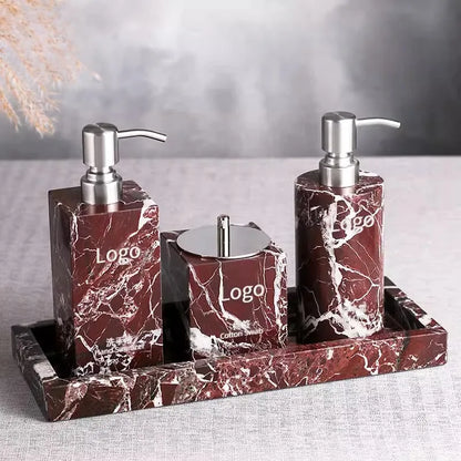 Natural Purple Red Marble Bathroom Lotion Bottle Toothbrush