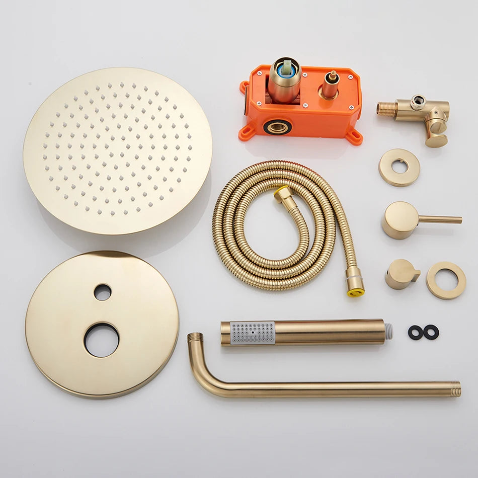 Brushed Gold Shower Faucet Wall Mount Big Rainfall