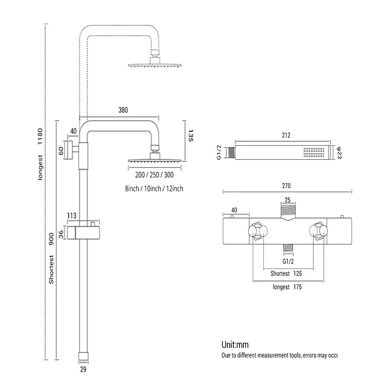Rose Gold Thermostatic Shower Falcet Sets Wall Mount