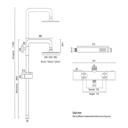 Rose Gold Thermostatic Shower Falcet Sets Wall Mount
