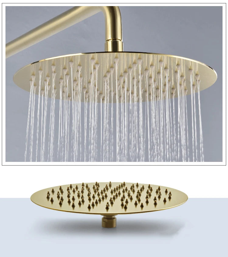 Jieni Rainfall Shower Faucet Brushed Gold Bathroom Shower