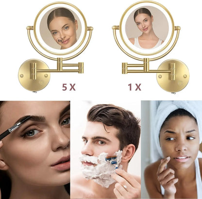 Brushed Gold Led Folding Touch Bathroom Mirrors Of