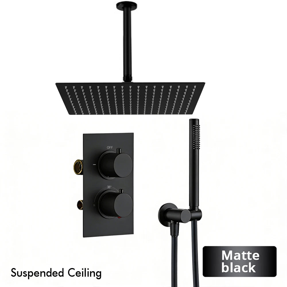 Bathroom Faucet Dial Way Brushed Gold Thermostat Shower