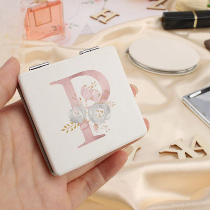 Personalized Floral First Letter White Square Double-Sided Makeup