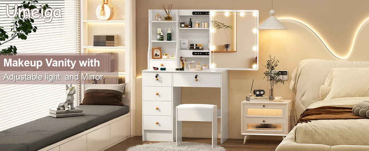 Lighted Vanity Desk Dressing Table Dresser Desk Stool
