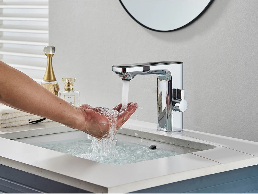 White Chrome Smart Sensor Basin Faucet Screen Digital