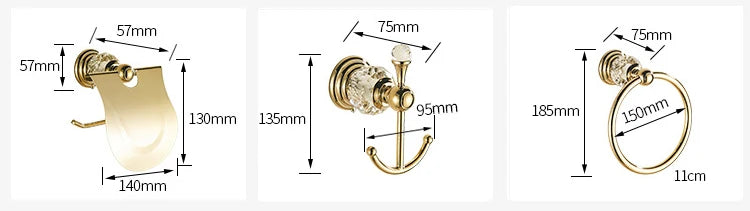 Luxury Crystal Bathroom Gold Polished Brass Bath Hardware