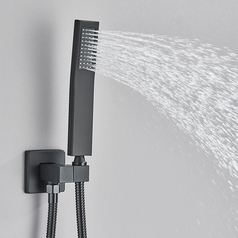 Black Concealed Shower System Rain Waterfall Bathroom Embedded