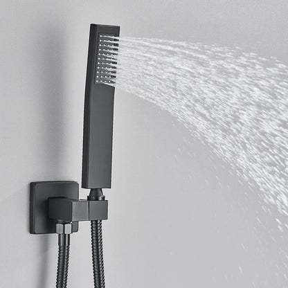 Black Concealed Shower System Rain Waterfall Bathroom Embedded
