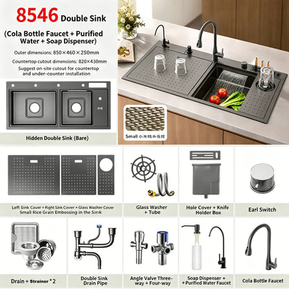 Stainless Steel Waterfall Sink Embossed Hidden Cup Washer