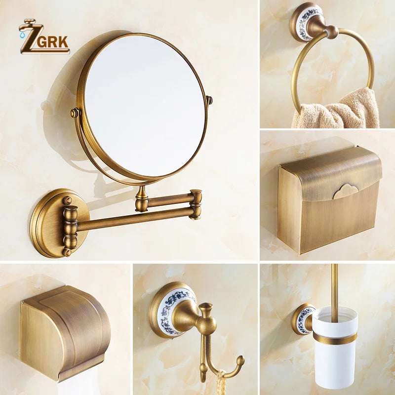 Zgrk Antique Bathroom Carved Brass Hardware Wall Mounted