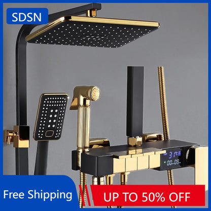 Piano Digital Display Thermostatic Bathroom Shower Cold Brass