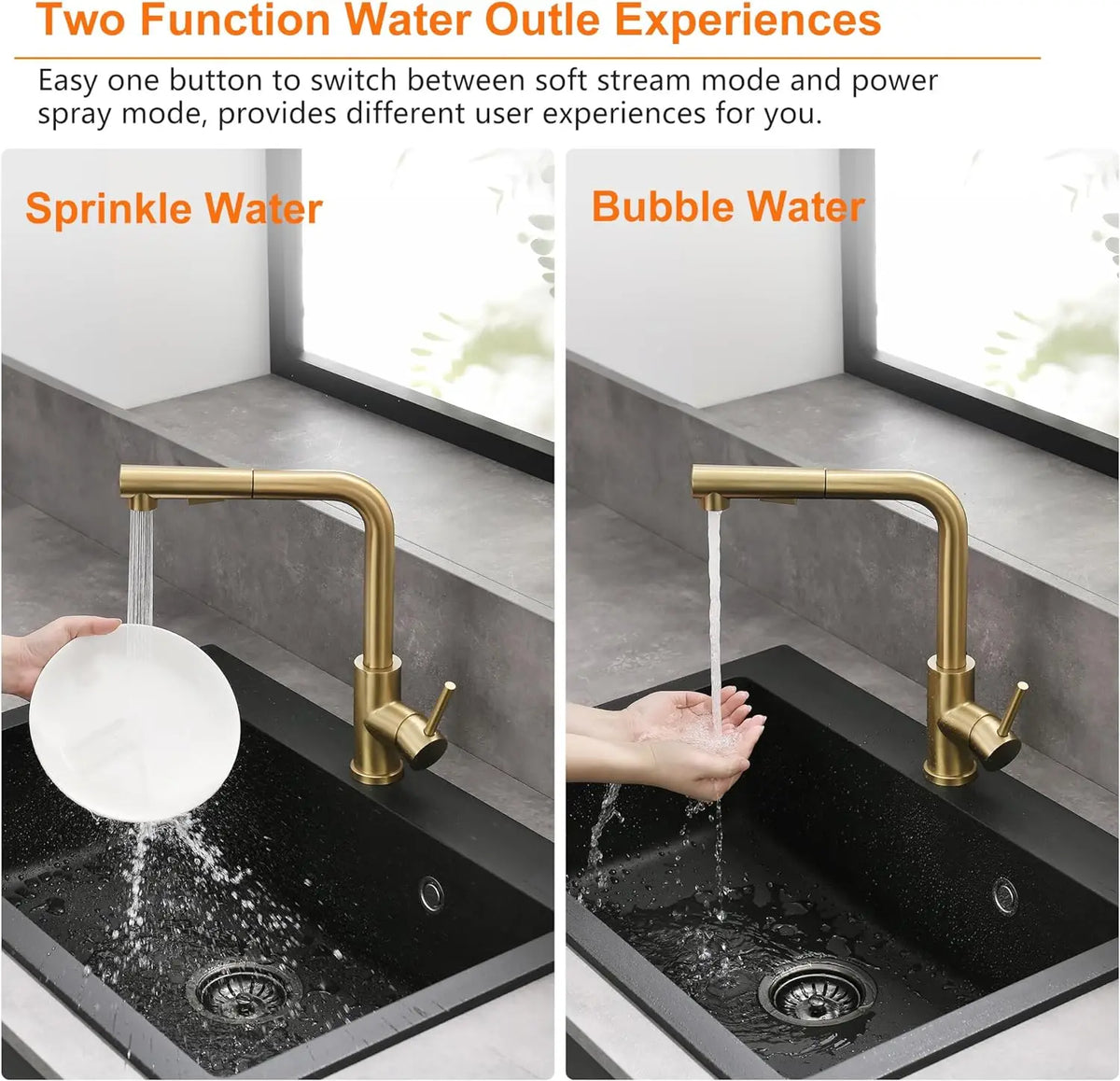 Brushed Gold Touch Sink Faucets Cold Pull Out
