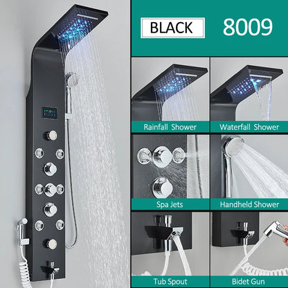 Black Nickel Led Shower Panel Six Functions Shower