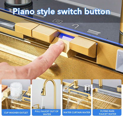 Golden Stainless Steel Sink Smart Digital Display Integrated