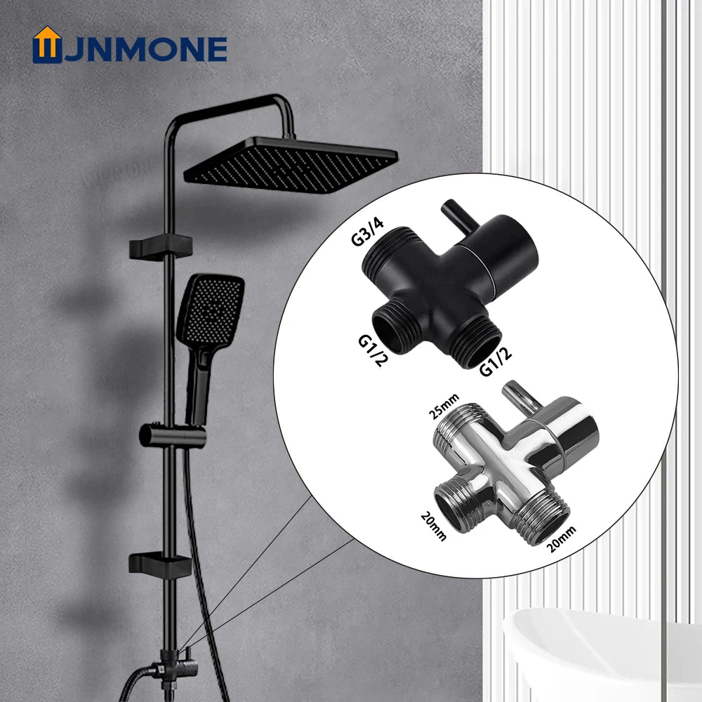 Black Silver G1/2in G3/4in T-Adapter Water Connector 3way