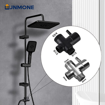 Black Silver G1/2in G3/4in T-Adapter Water Connector 3way