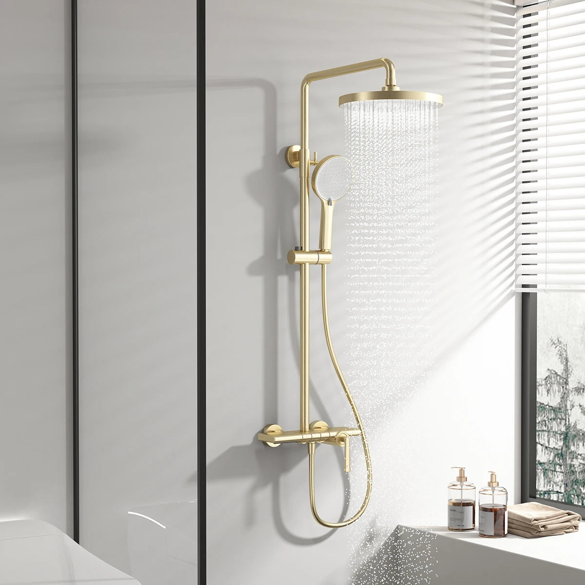 Brushed Rose Gold Bathroom Shower System Faucet 12