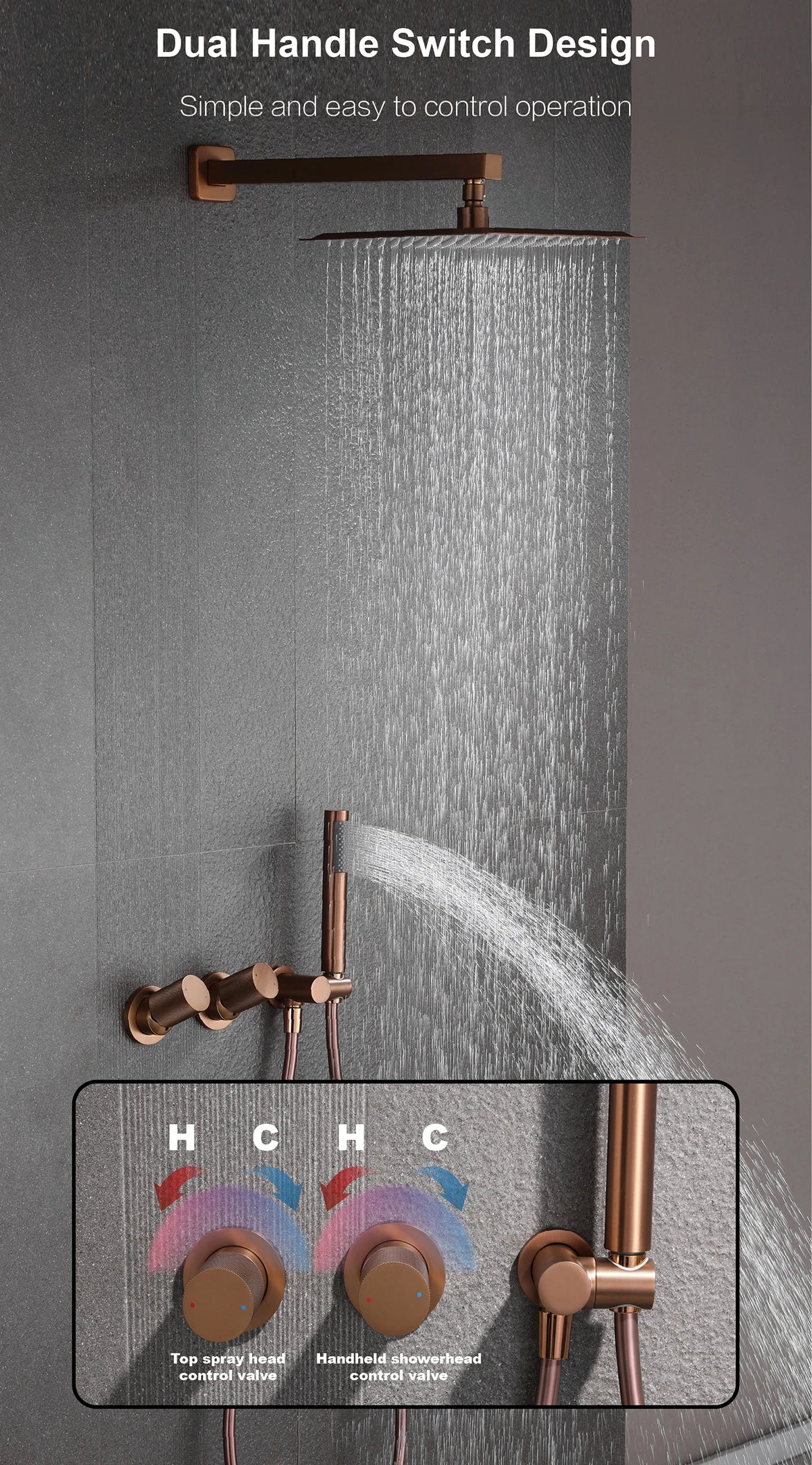 Modern Brass 2-Function Shower System Wall-Embedded Chrome Finish