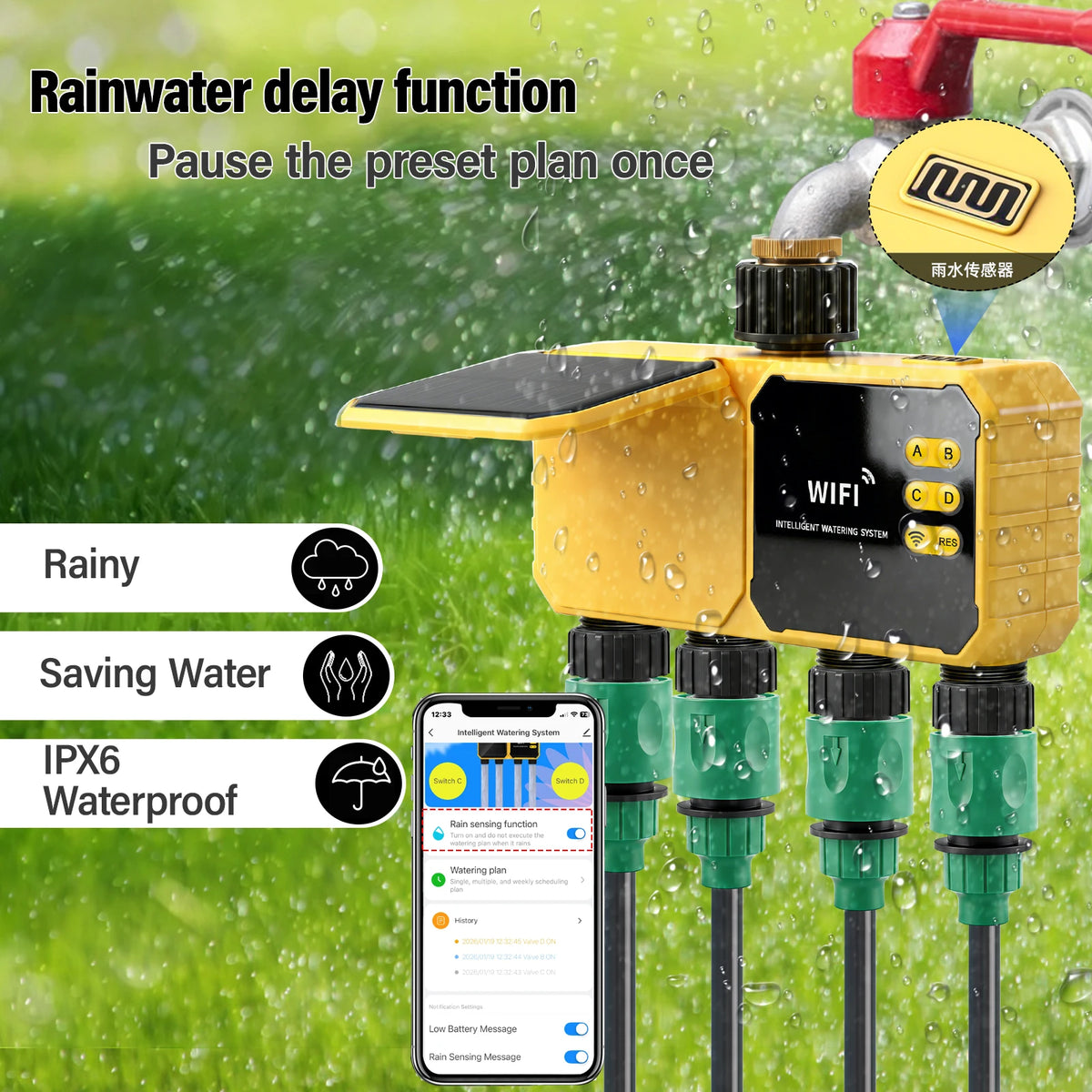 Yieryi Solar Wifi Smart Water Timer Zone Independent