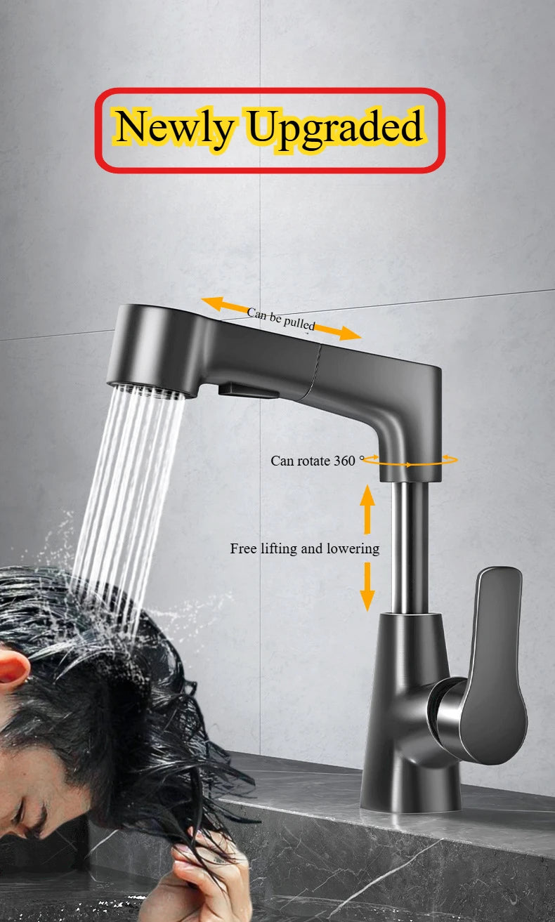 Basin Faucet Bathroom Pull Out Lift Mixer Tap