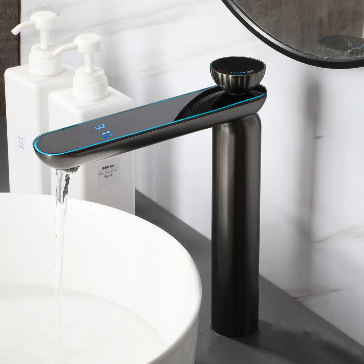 Zappo Gun Gray Digital Display Bathroom Faucet Brass