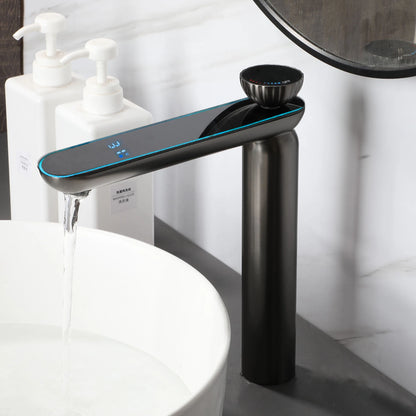 Zappo Gun Gray Digital Display Bathroom Faucet Brass