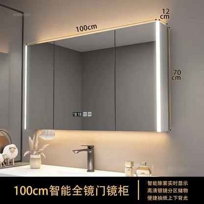 Modern Solid Wood Smart Bathroom Mirror Cabinet Light