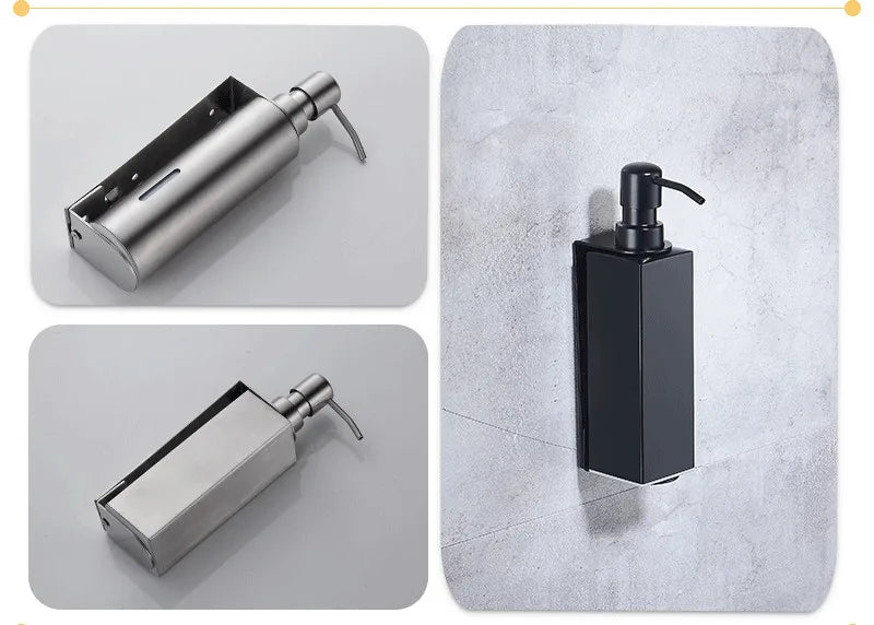 Black Liquid Soap Dispenser Shampoo Hotel Bathroom Wall