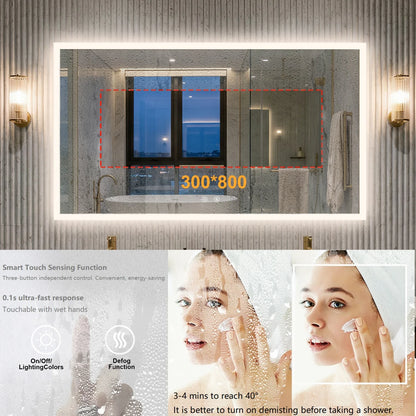 100/120cm Rectangular Led Bathroom Mirror Frameless Wall Vanity