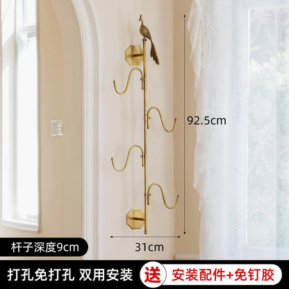 Retro Brass Bird Towel Ring Storage Rack Perforation-Free