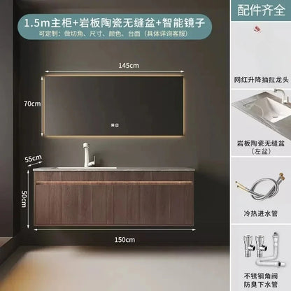 Light Luxury Bathroom Cabinets Rock Slab Integrated Washbasin