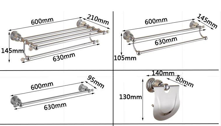 Luxury Crystal Silver Bathroom Chrome Polished Brass Bath