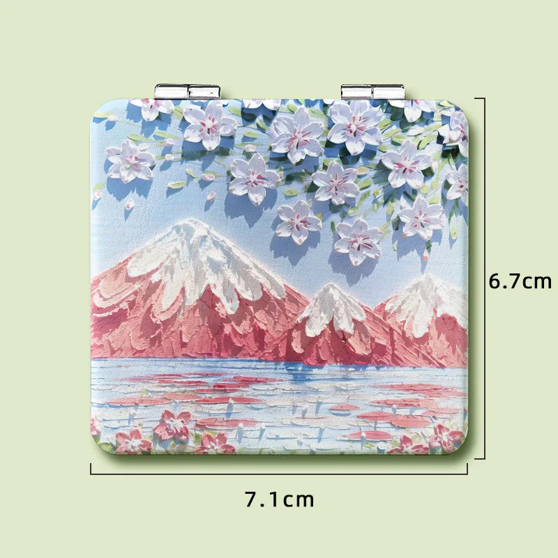 Makeup Mirror Hand-Painted Oil Painting Double Sided Folding