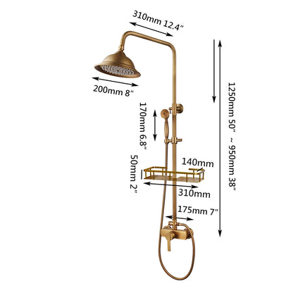 Zappo Antique Brass Shower Systerm Flexible Retro Brass
