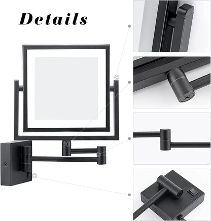 Led Bathroom Mirror 3x Magnifying Dual Arm Extendable
