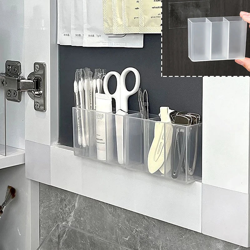 Wall Mounted 3grids Organizer Mirror Cabinet Self-Adhesive Small