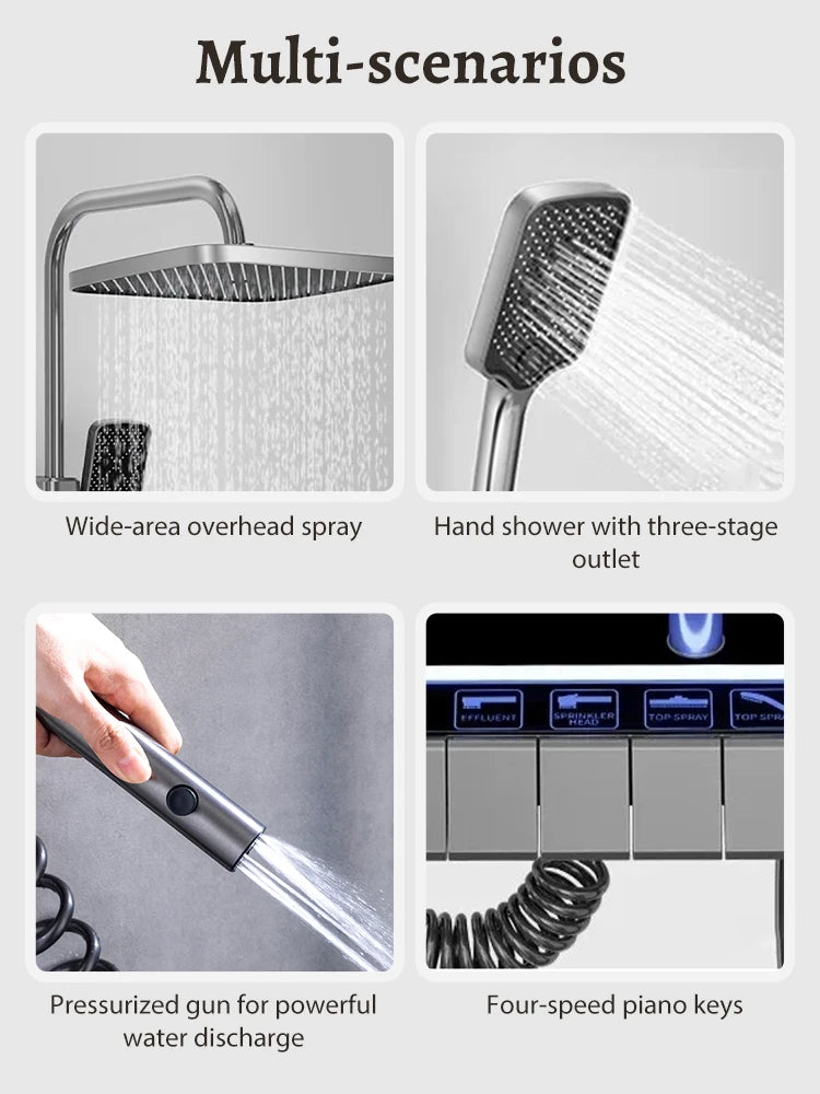 Digital Display Shower Faucet Modern Style Rainfall Bathroom
