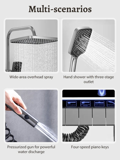 Digital Display Shower Faucet Modern Style Rainfall Bathroom