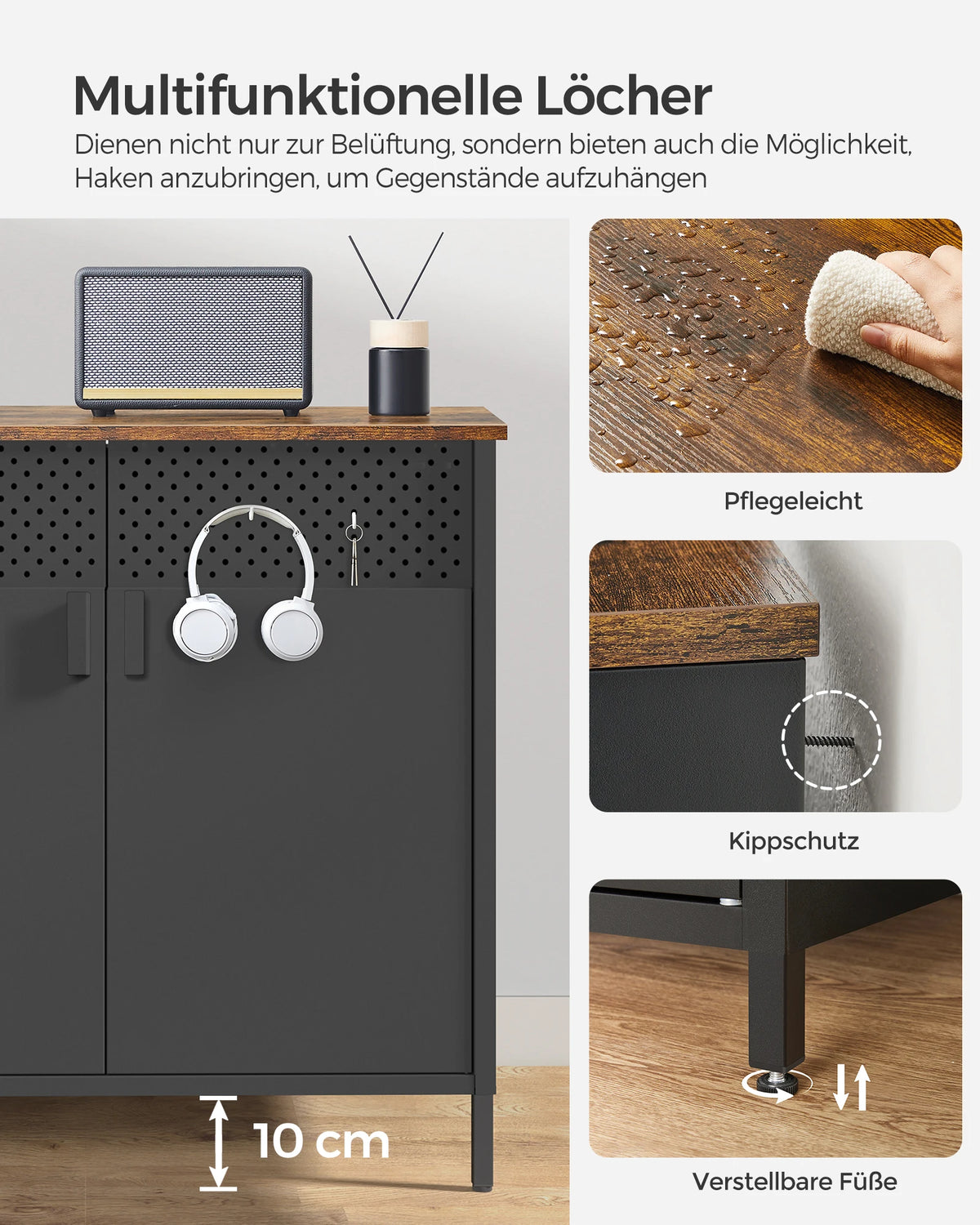 Sideboard Cupboard Double Door Cabinet Adjustable Floor Steel