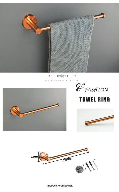 Brushed Rose Gold Bathroom Towel Rack Tissue Rack