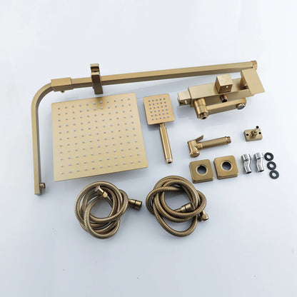 Wall Mount Brushed Gold Bathroom Shower Faucet Bath