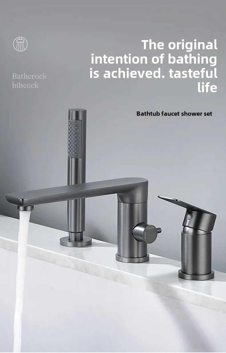 Luxury Gunmetal Black Bathtub Faucet Three Hole Mounting