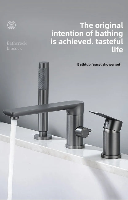 Luxury Gunmetal Black Bathtub Faucet Three Hole Mounting