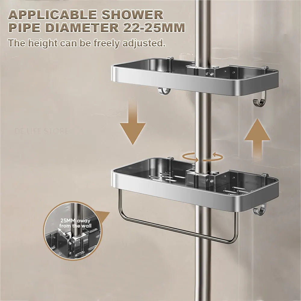 1/2pcs Punch-Free Shower Caddy Towel Rod Bathroom Shelf
