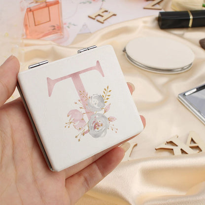Personalized Floral First Letter White Square Double-Sided Makeup